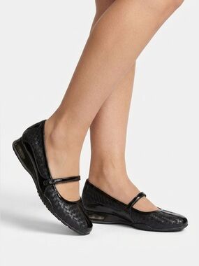 Cole Haan Nike Air Women's Black Leather Woven Mary Jane Flats Sz 11 Adjustable
